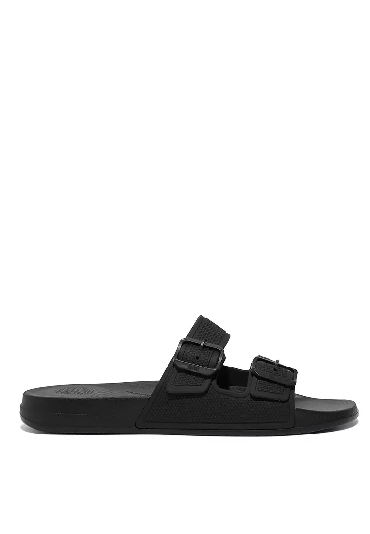 Buy FitFlop iQUSHION Men's Two-Bar Buckle Slides - Black (GS9-001 ...