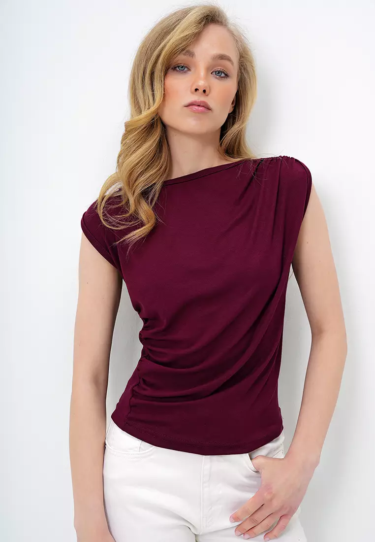 Draped Crew Neck Blouse