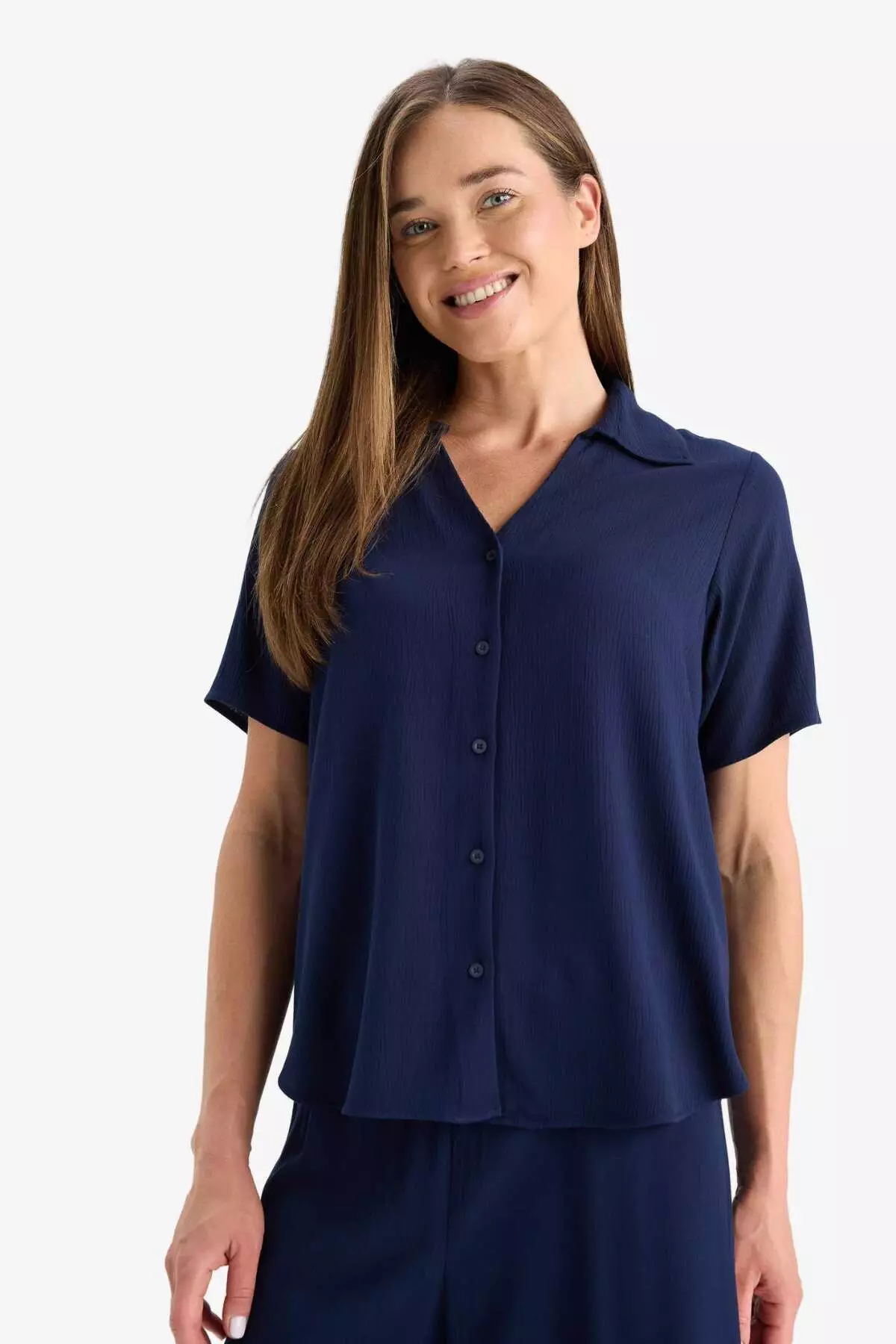 Regular Fit Crinkle Viscose Short Sleeve Shirt F5835Ax25Sm