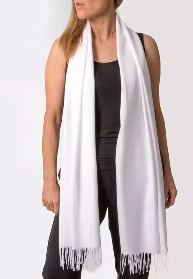 Aksesoris Wanita Plain Viscose Shawl Pashmina Syal Wanita Optical White