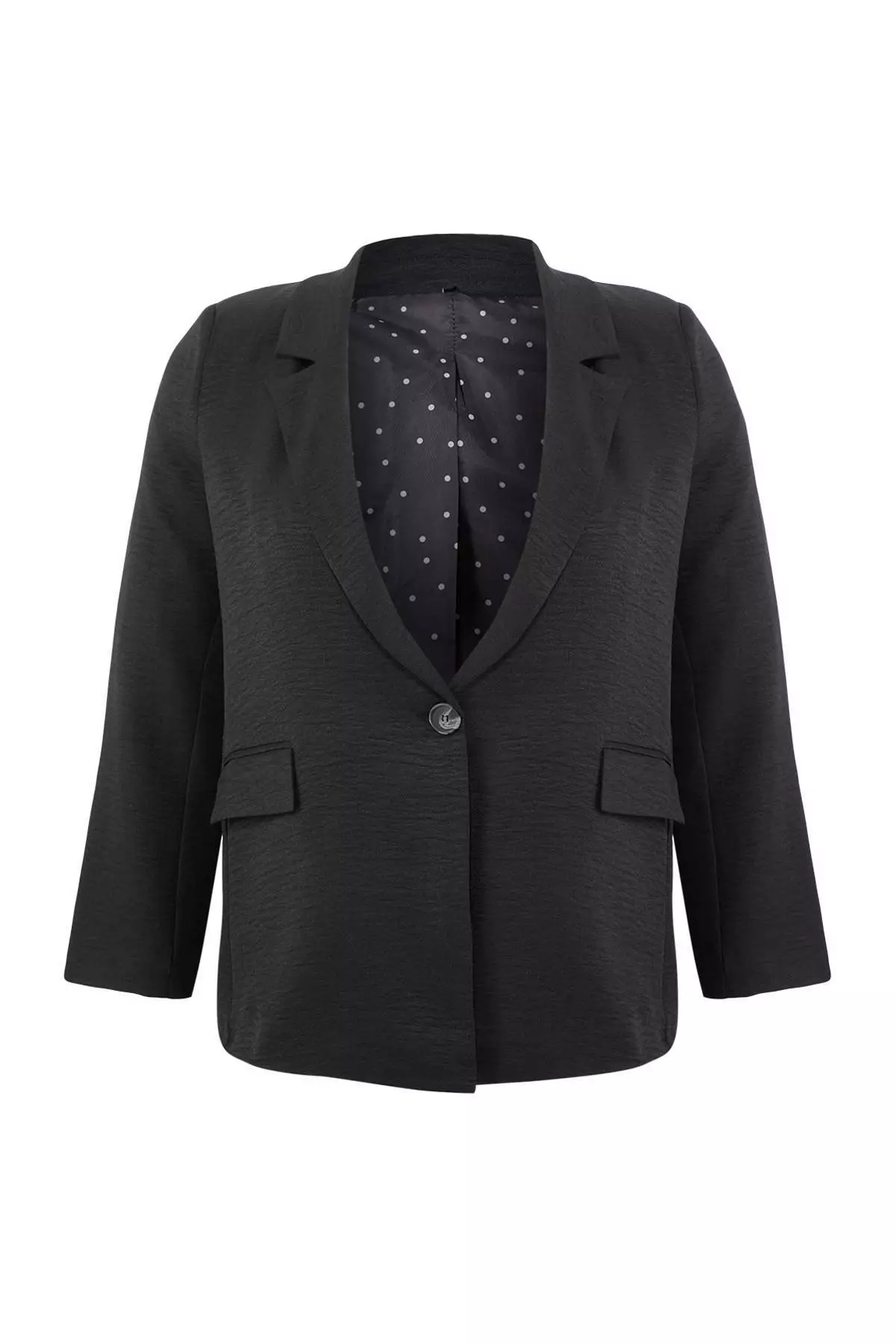 Black Linen Look Polka Dot Lined Woven Oversized Jacket Tbbss25Ag00010