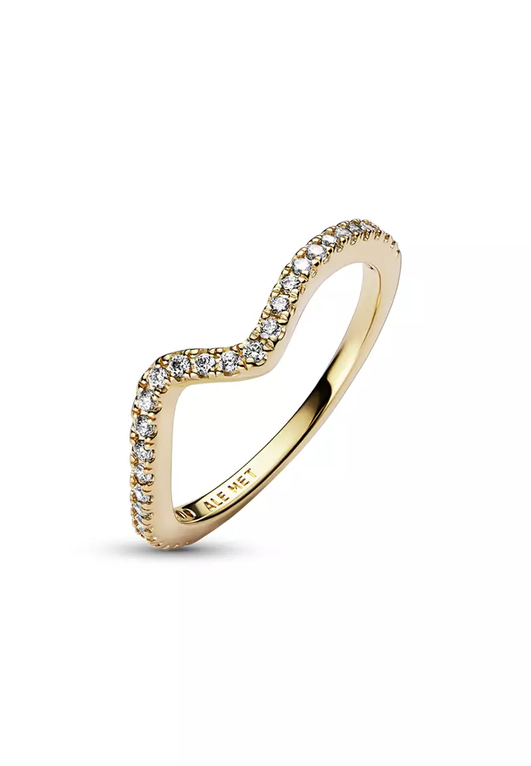 Pandora 14K Gold Plated Sparkling Wave Ring