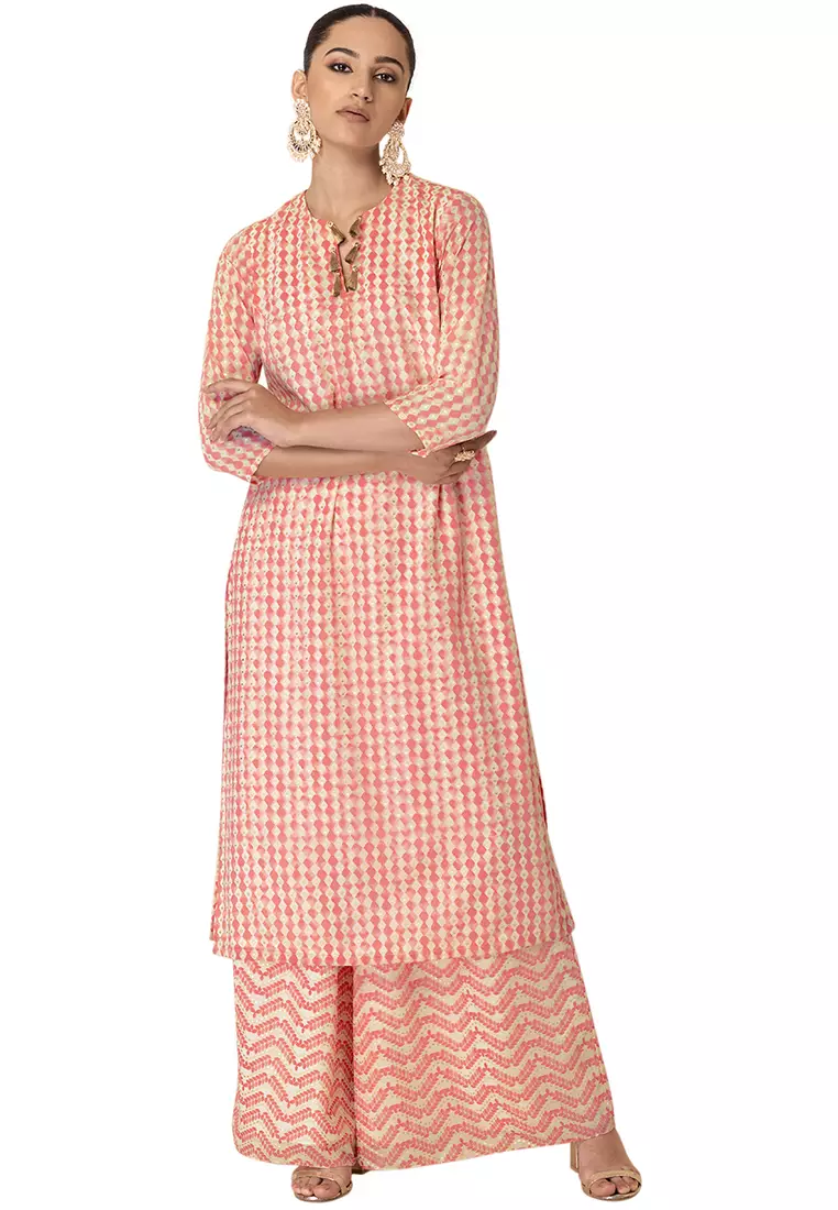 Buy Indya Pink Foil Print Straight Kurta And Palazzo Pants (Set of 2) 2023  Online | ZALORA Singapore