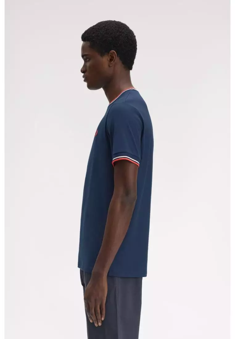 Fred Perry M1588 Twin Tipped T-Shirt (Tennis Blue / Silky Peach / Flamingo Tan)