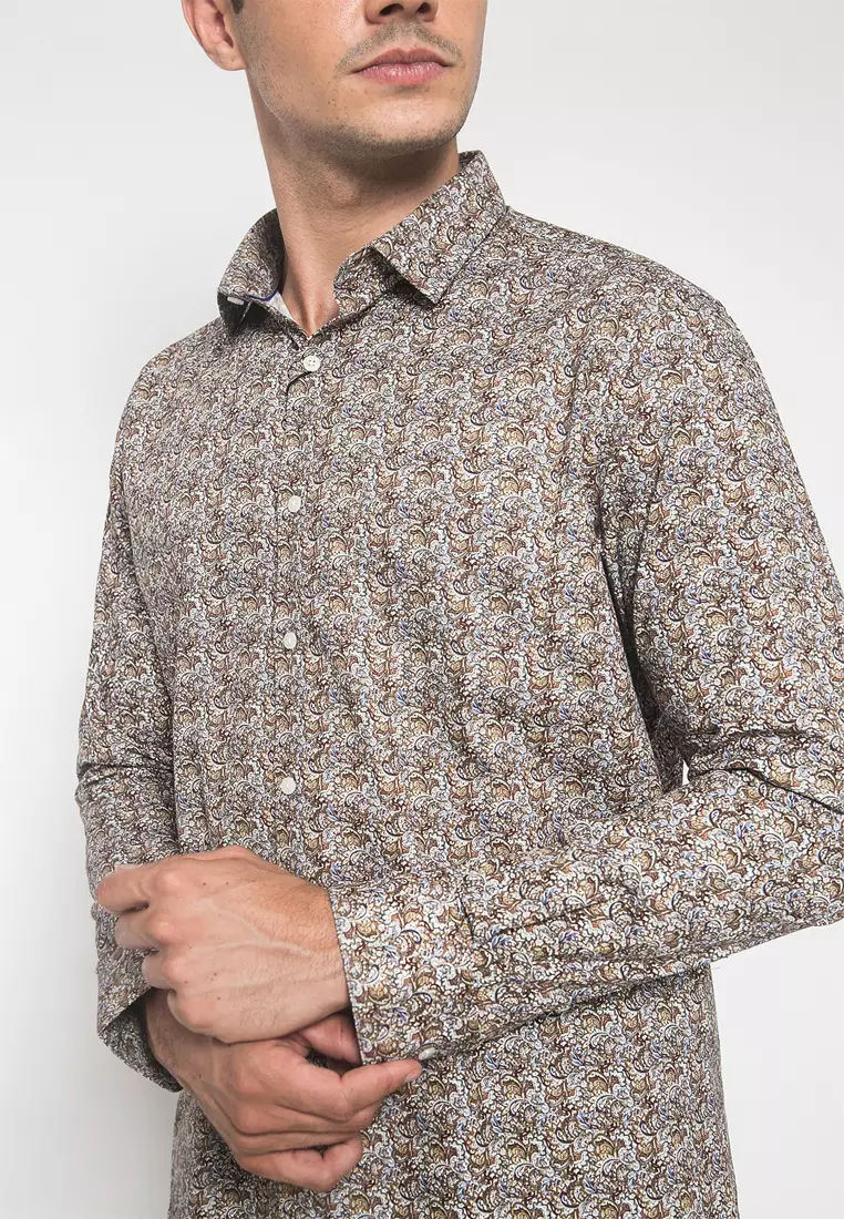 Johnwin - Kemeja Formal - Batik - Lengan Panjang - Coklat - Pria - Regular Fit - FSH.650.K251.855.C