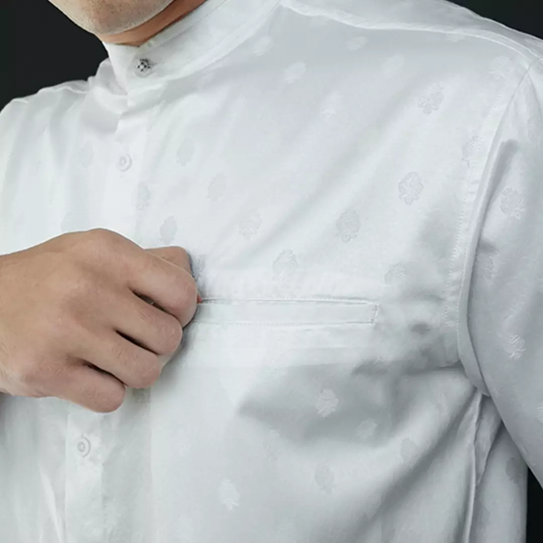 Casella Baju Koko Pria Lengan Pendek | Baju Koko Batik Syam 4103 White