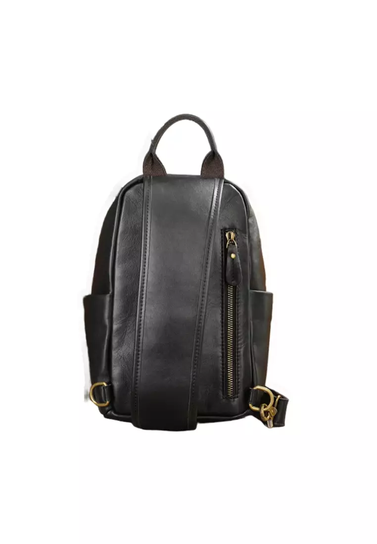 Men's Crazy Horse Cow Leather Zipper Belt Bags Chest Bags