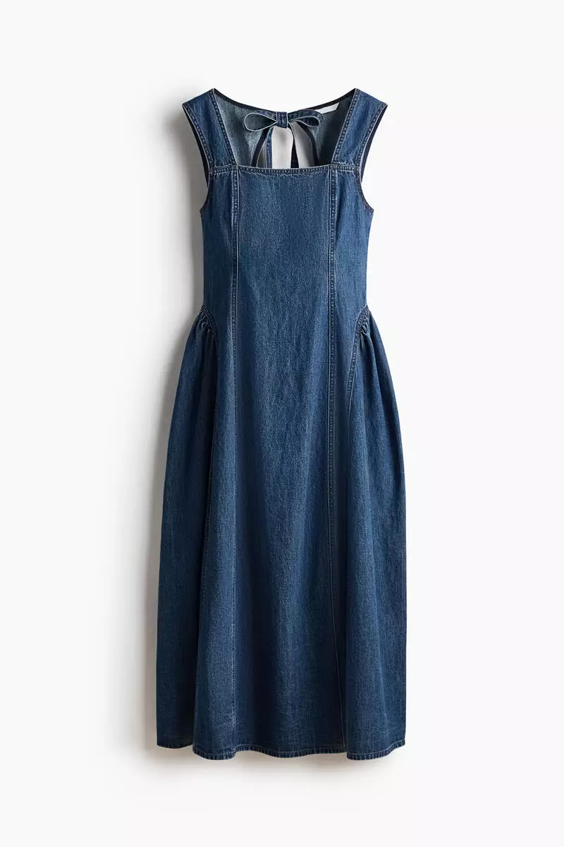 Flared-skirt twill dress