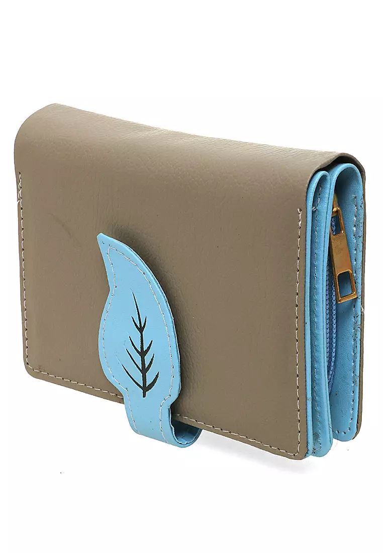 Fecesa Dompet Pendek Lipat Wanita Model Leaf Wallet Casual Many Slot Material Kulit Leather ORIGINAL - Mocca Blue