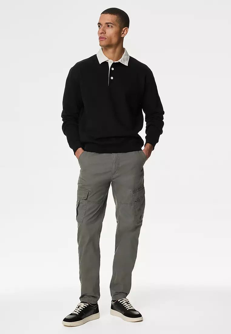 Tapered Fit Pure Cotton Lightweight Cargo Trousers