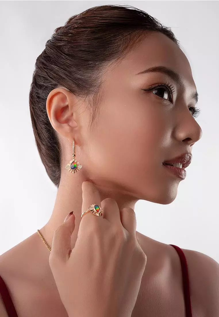 斑彩石耳环044（18K金）