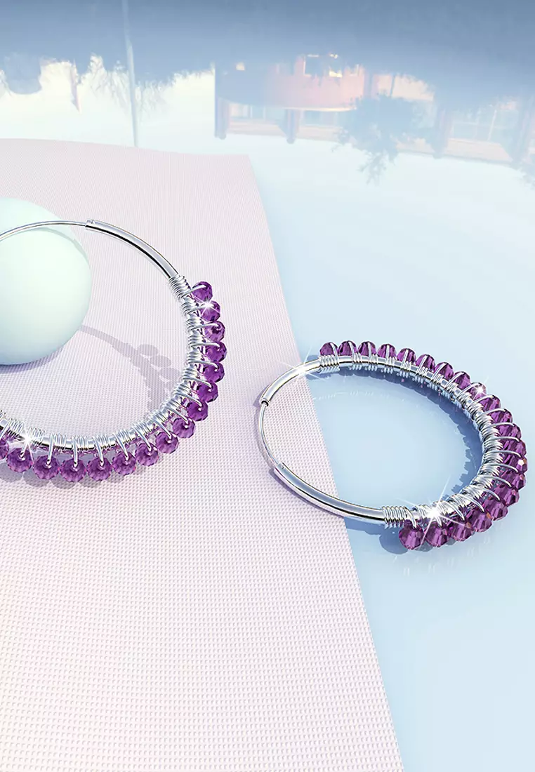 Solid 925 Sterling Silver Purple Amethyst Huggie Earrings