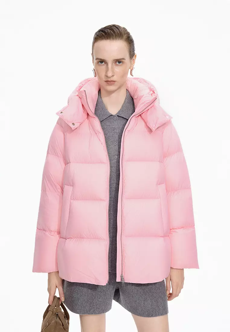 混紡90白鴨絨厚款橫切線A型寬鬆中長款羽絨服