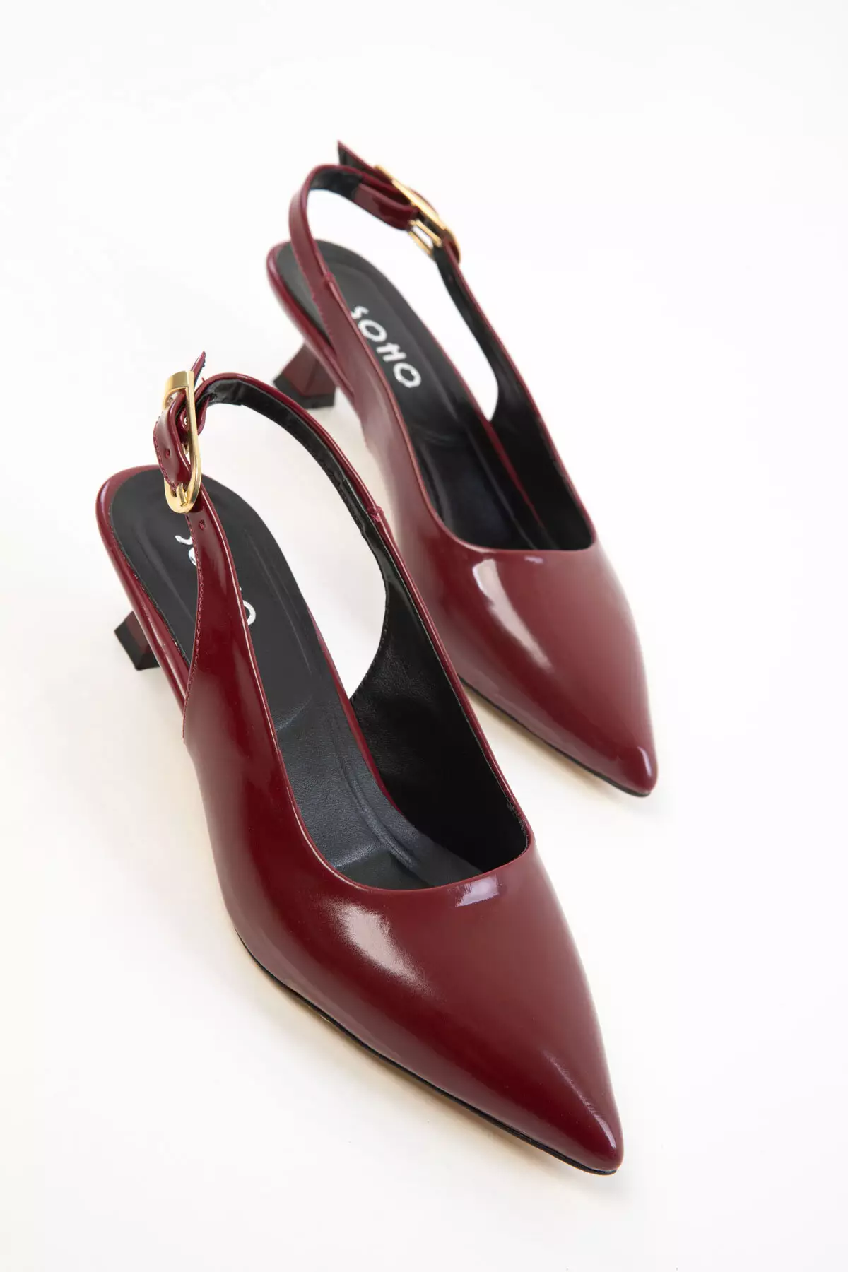 Claret Red Patent Leather Women's Classic Heeled Shoes 20618