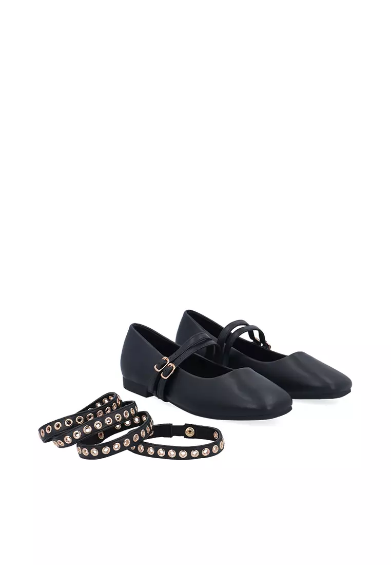 Black Posie Eyelet Ballerinas