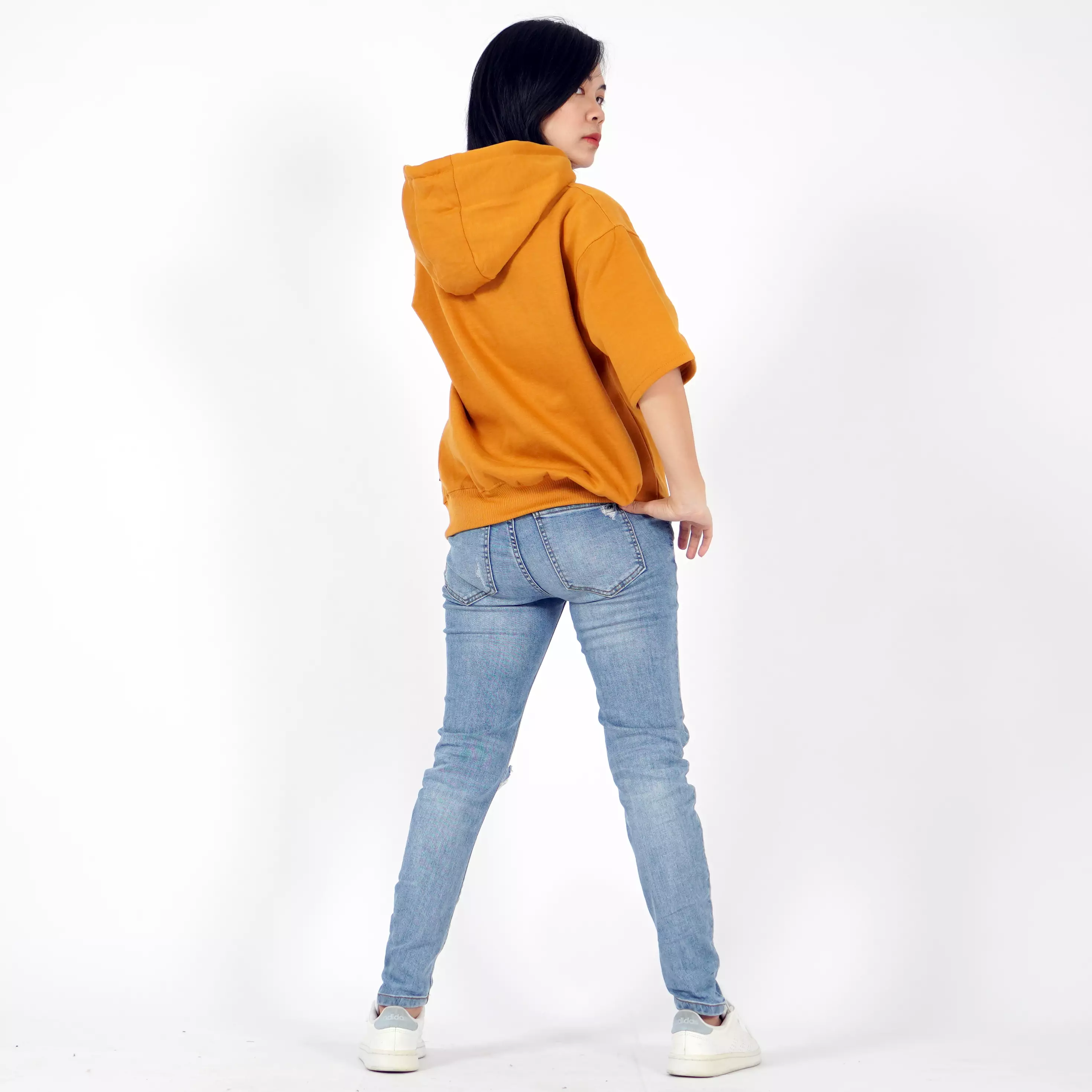  RICHA Top Hoodie Lengan Pendek Wanita Sweater Hoodie Short Sleeve-CARAMEL