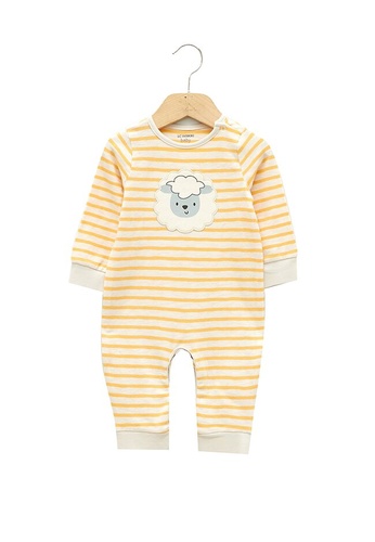 LC WAIKIKI yellow Crew Neck Long Sleeve Striped Baby Girl Rompers 8F16EKA438B9A5GS_1