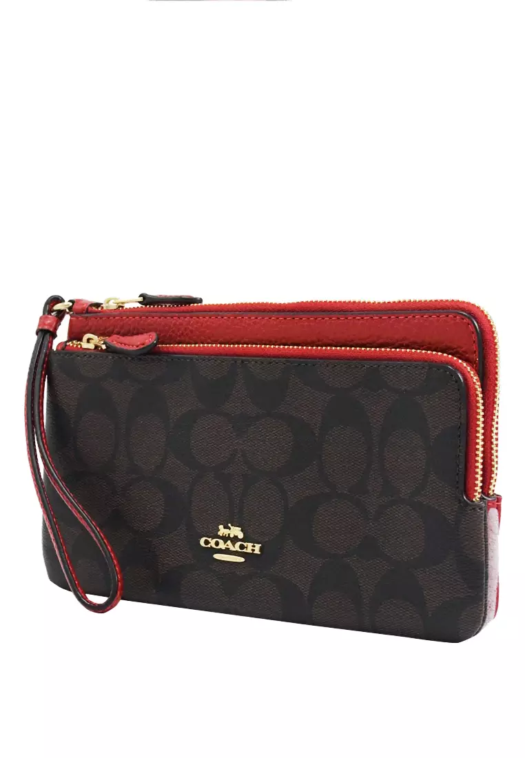 Buy Coach Coach Double Zip Wallet In Signature Canvas Dark Brown