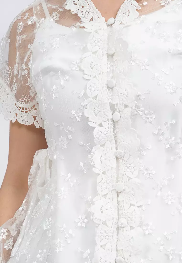 Short Sleeve Lace Blouse OFF WHITE