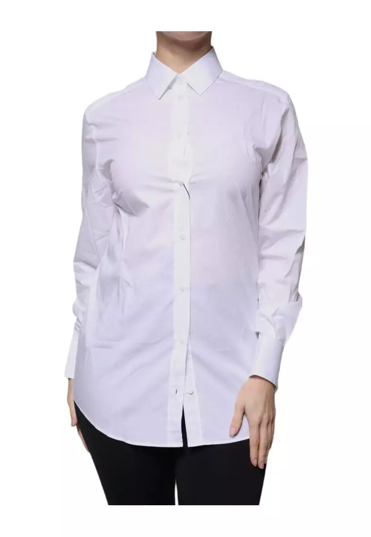 Dolce & Gabbana White Cotton Collared Long Sleeves Top Shirt