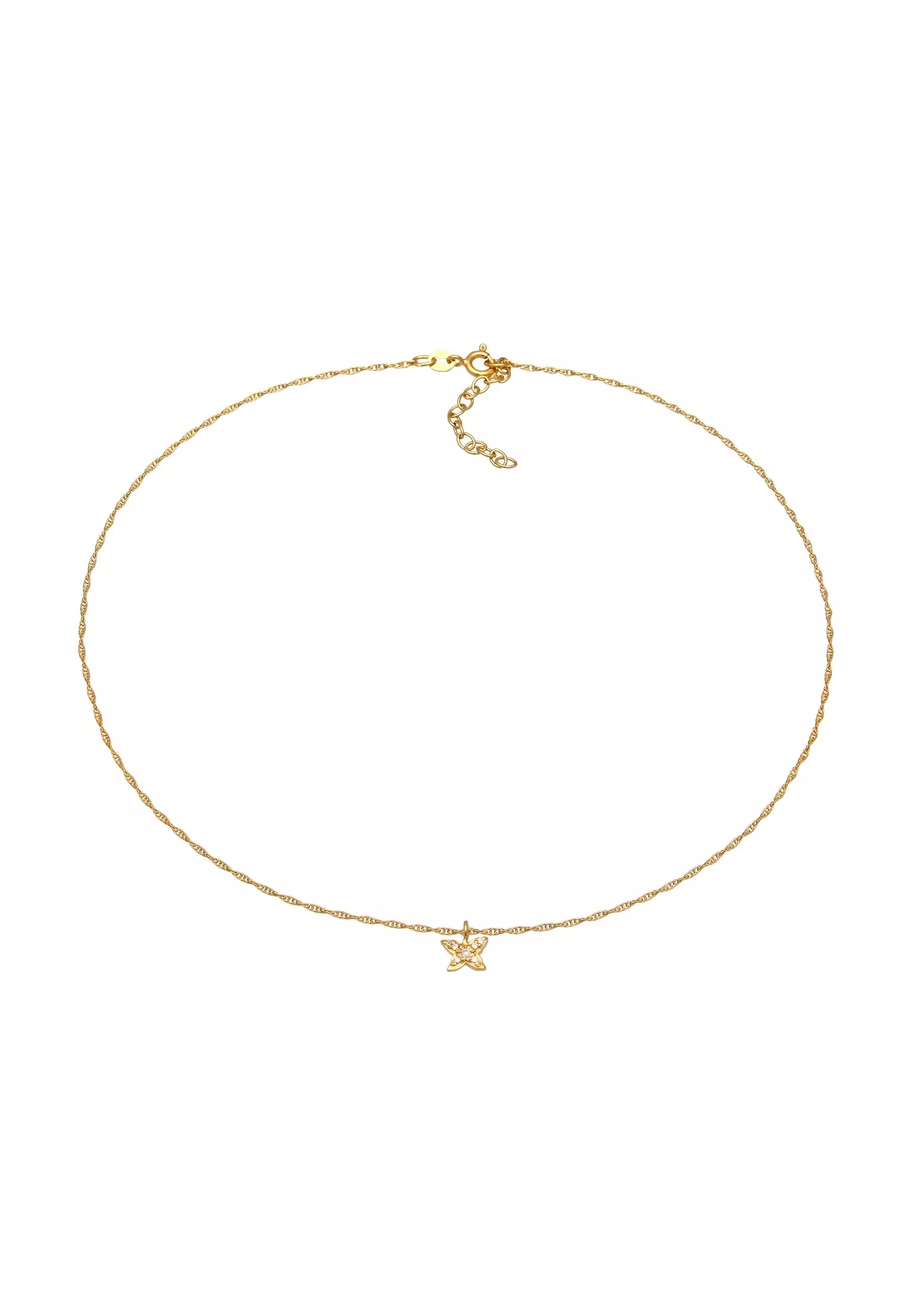 Necklace Choker Butterfly Pendant Zirconia Crystals Gold Plated