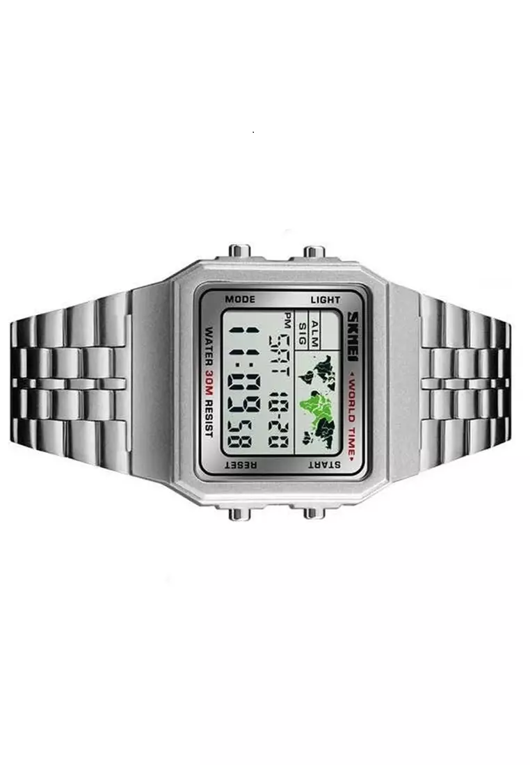 Jam Tangan Fashion Digital Pria Waterproof 30m Strap Tali Material Stainless Steel CV99 ORIGINAL