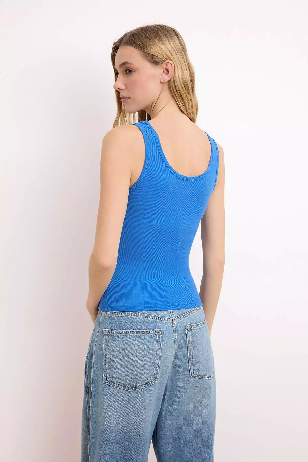 Cobalt Fitted/Bodycon Pool Collar Corded Fabric Stretchy Knitted Undershirt Twoss22Al42