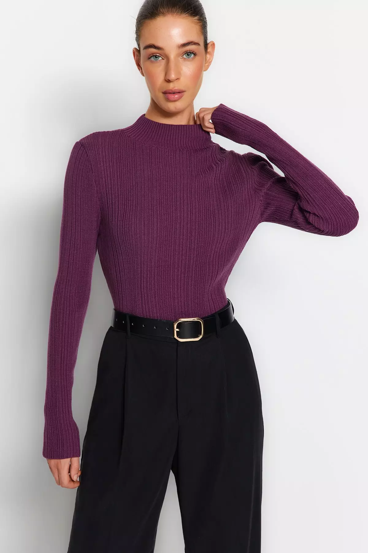 Stand-Up Collar Knit Sweater