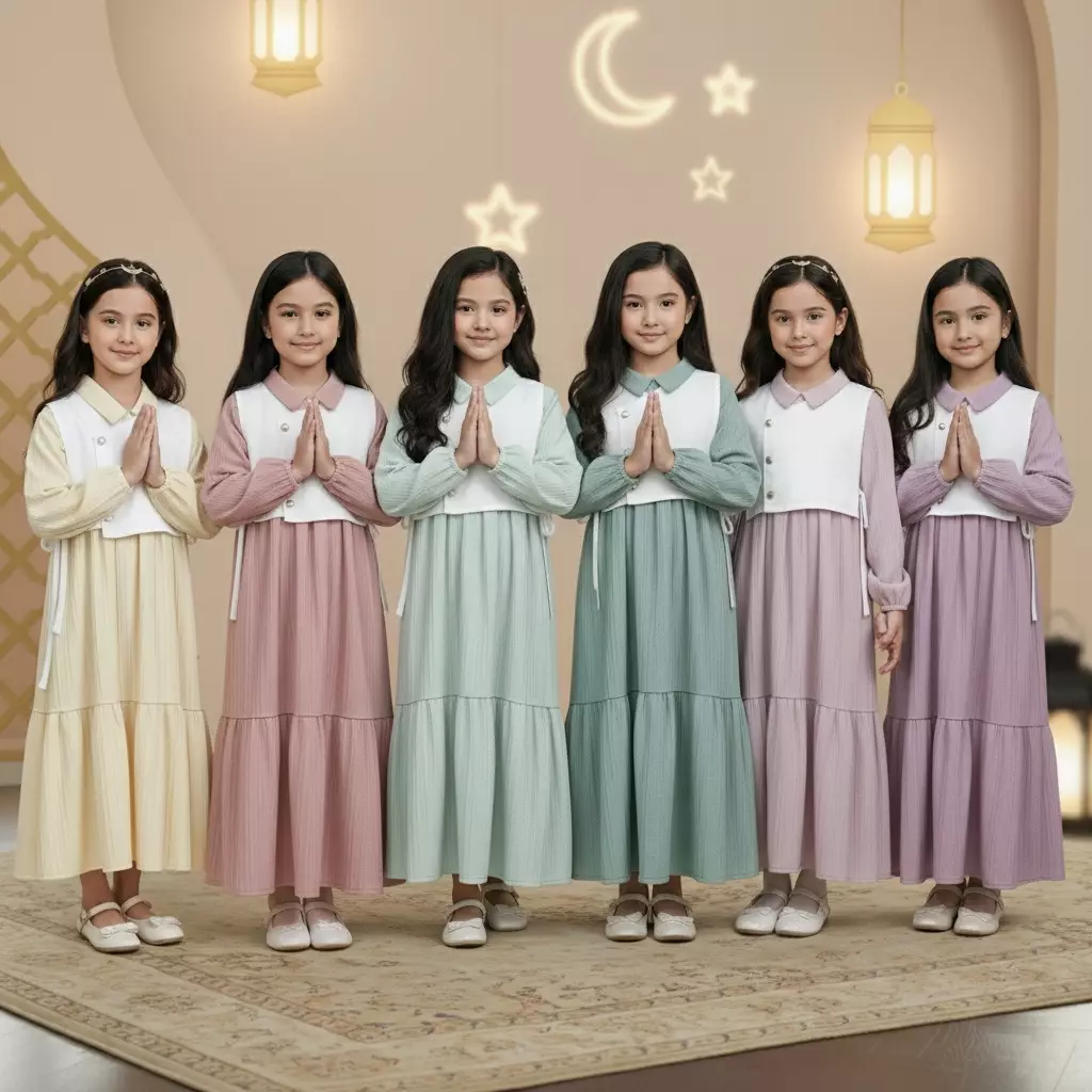 Two Mix - Gamis Anak Perempuan Lebaran 2026 Ramadan - Raya Baju Dress Muslim Ank Cewek 1-12 Tahun 4467 Lemon