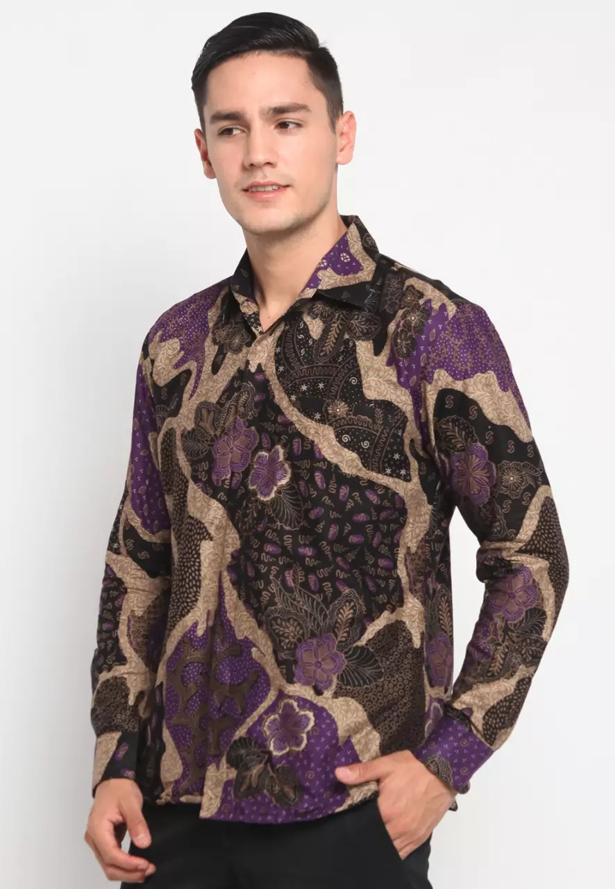 Cingkarabala Ungu Kemeja Batik Pria Premium Slimfit Modern Lengan Panjang