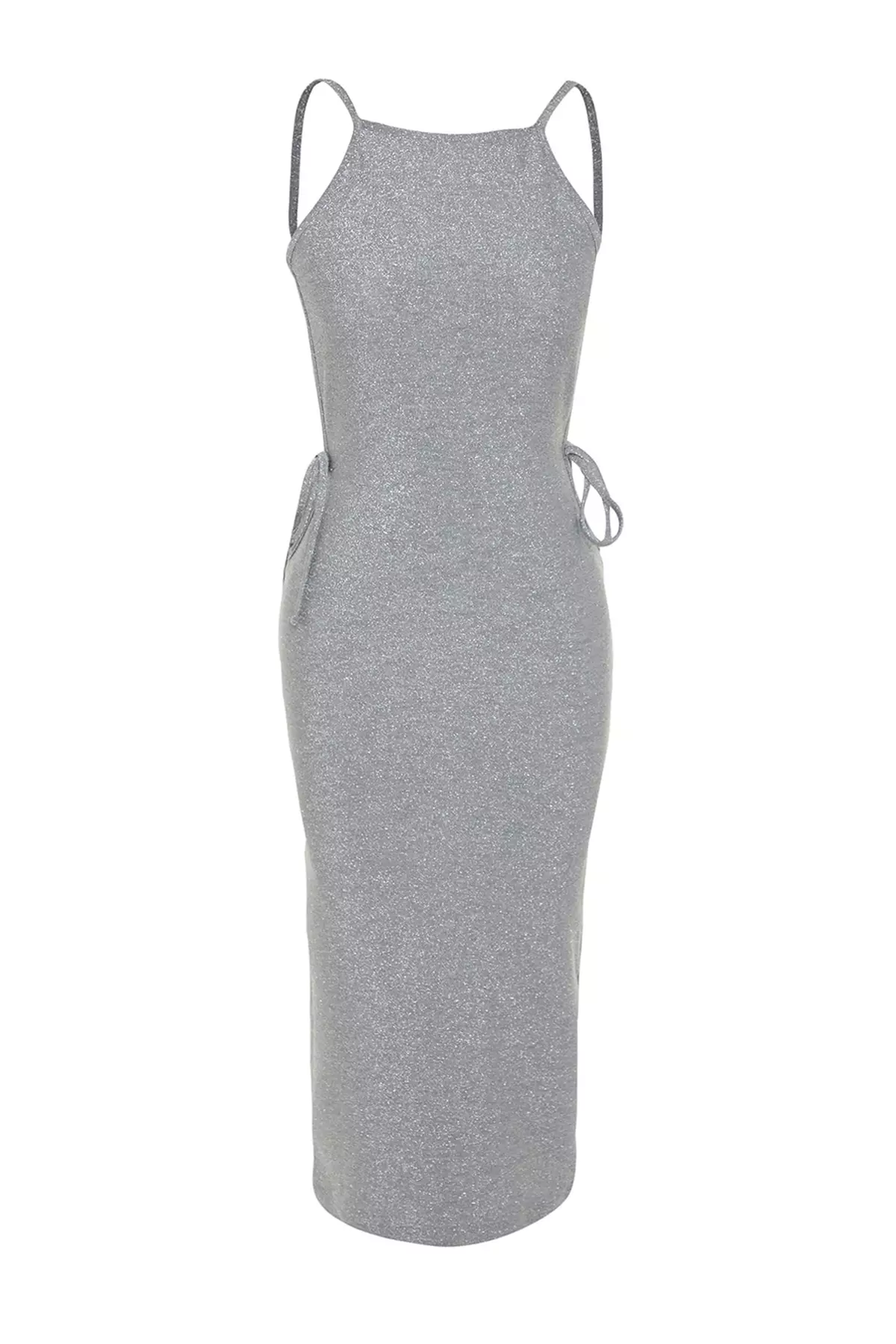 Gray Fitted Knitting Evening Dress with Shimmering Pile