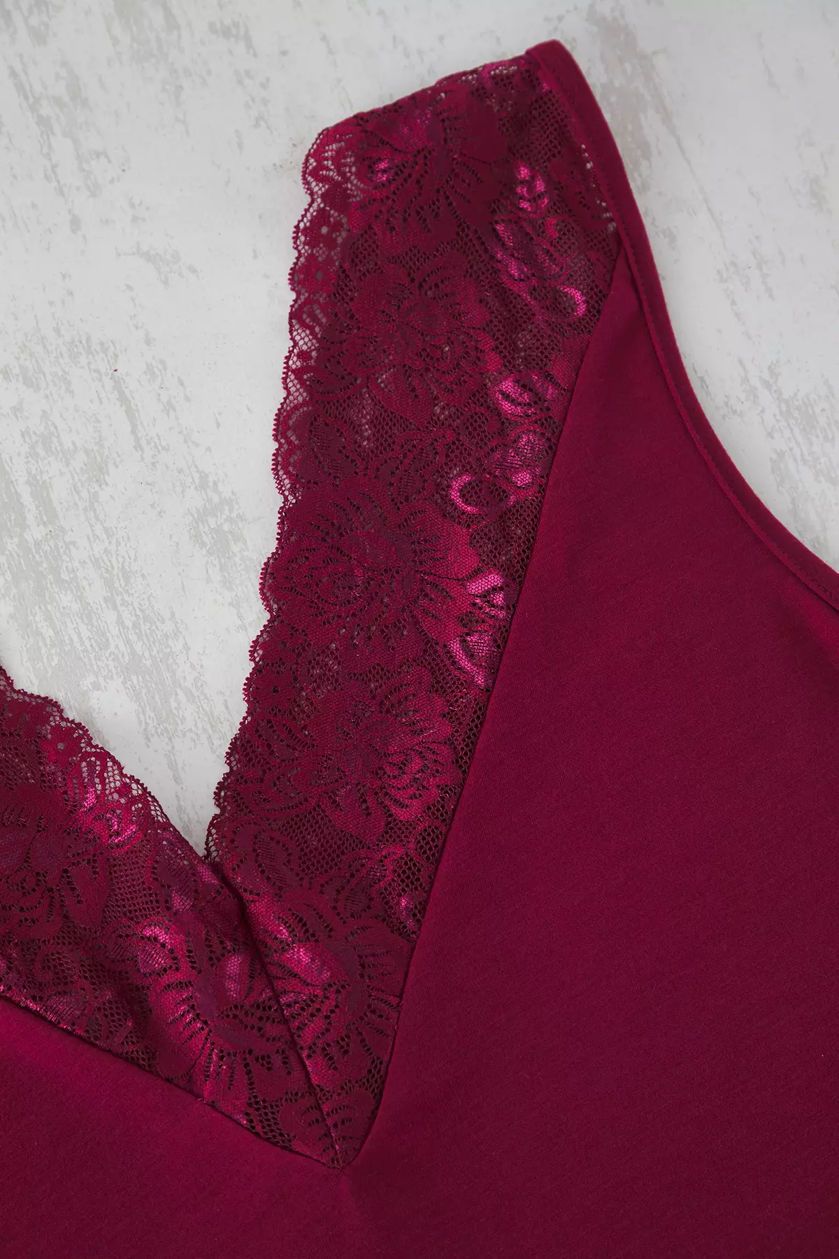 Burgundy V-Neck Lace Knitted Pajamas Set Tbbss25Ai00111