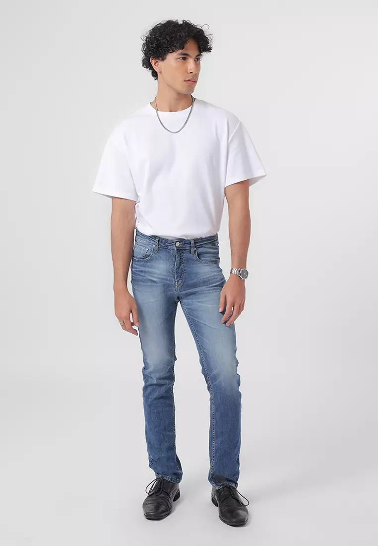 802 SLIM FIT Handcrafted OLD FANGLE 3D LIGHT BLUE  Celana Panjang Denim Pria