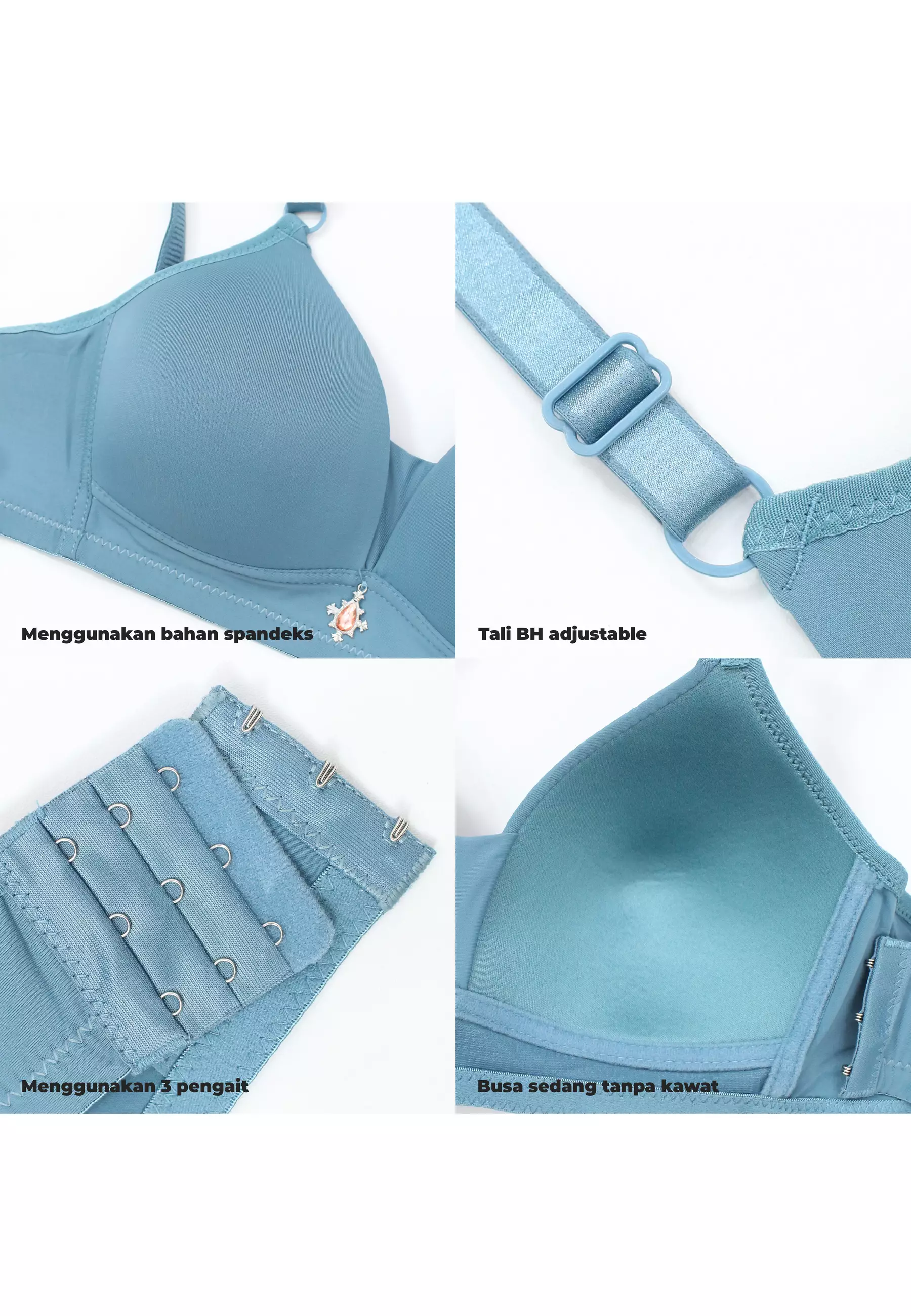 Wimiu BH Bra Wanita BH Tanpa Kawat Busa Tipis 3 Kaitan Bra 100211