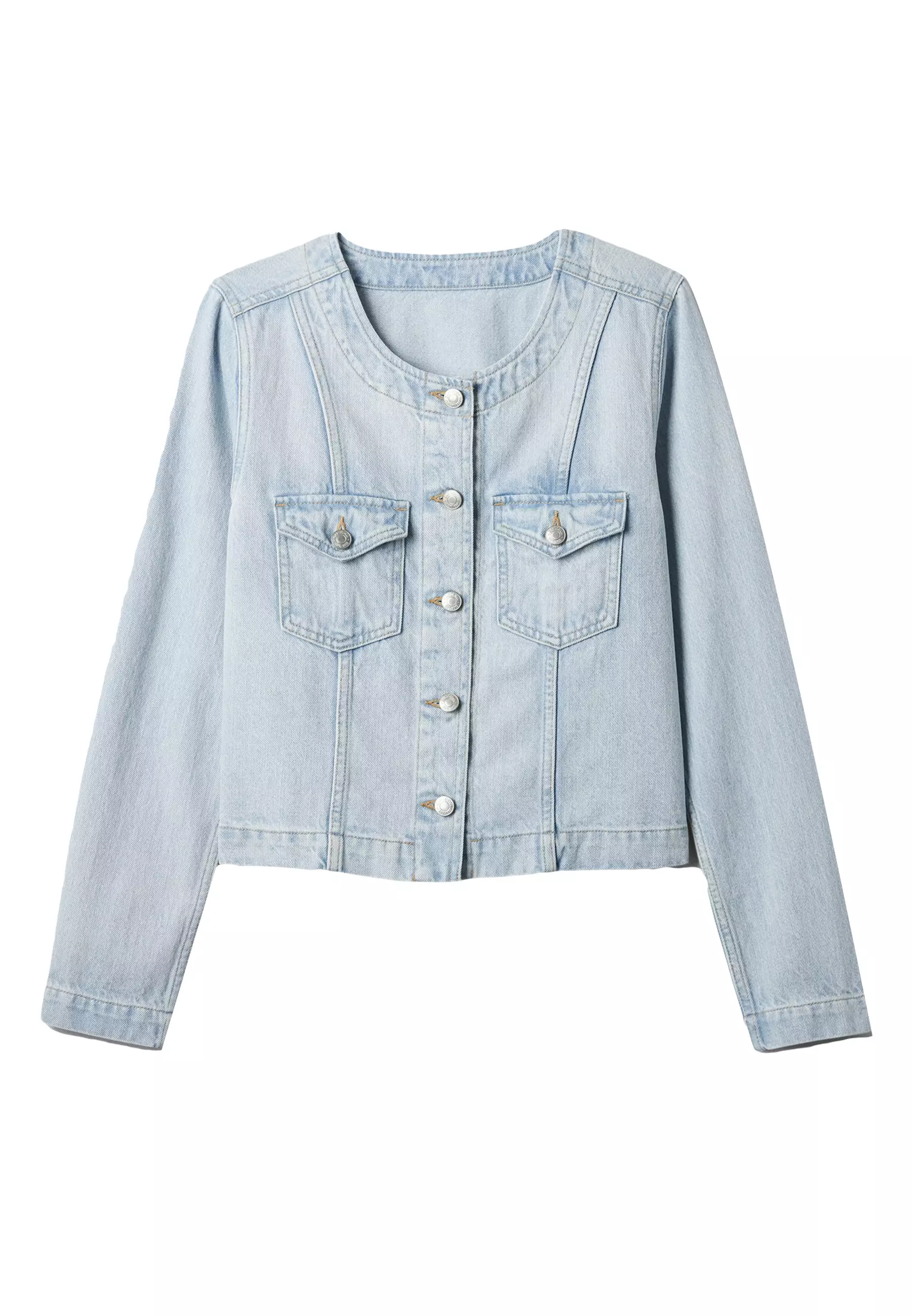 Gap collarless best sale denim jacket