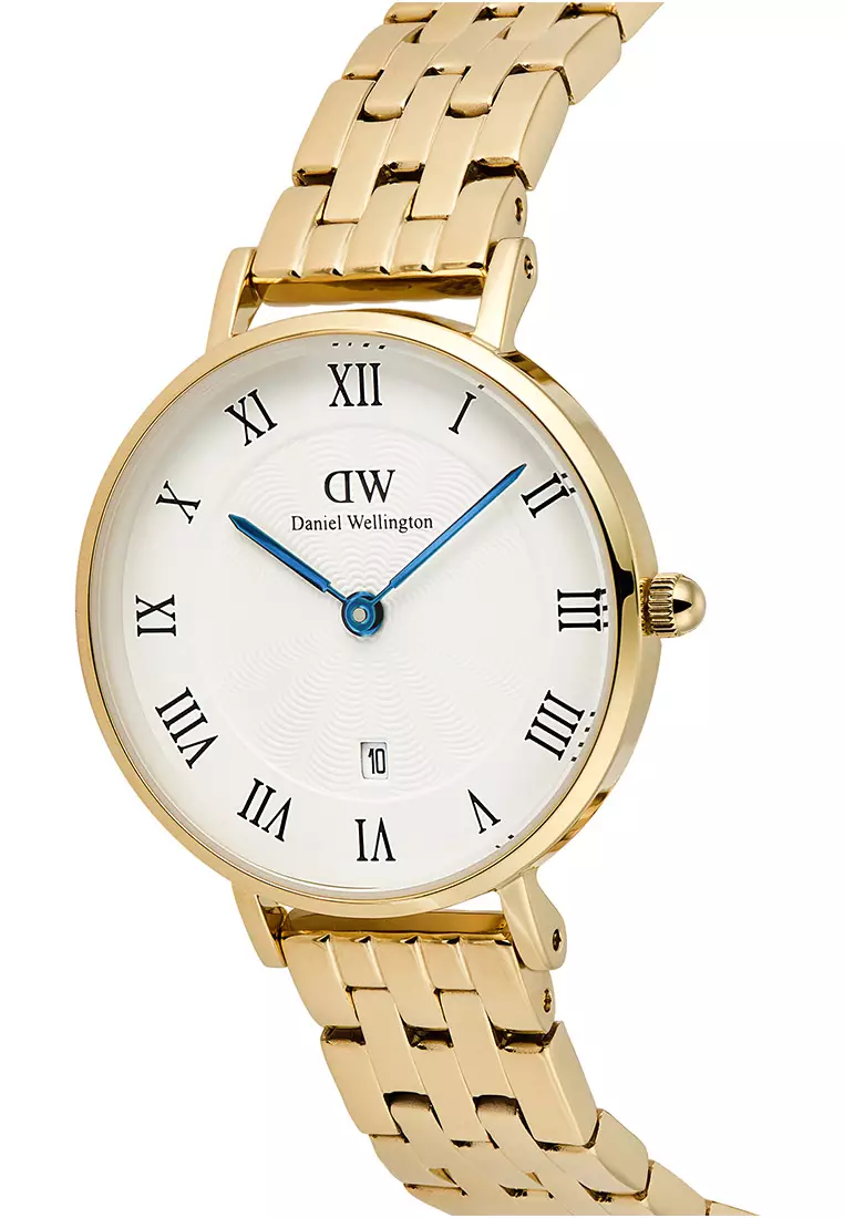 Petite 28mm Roman Numerals Date 5-Link White Gold Women Watch stainless steel watch DW Official Authentic Original