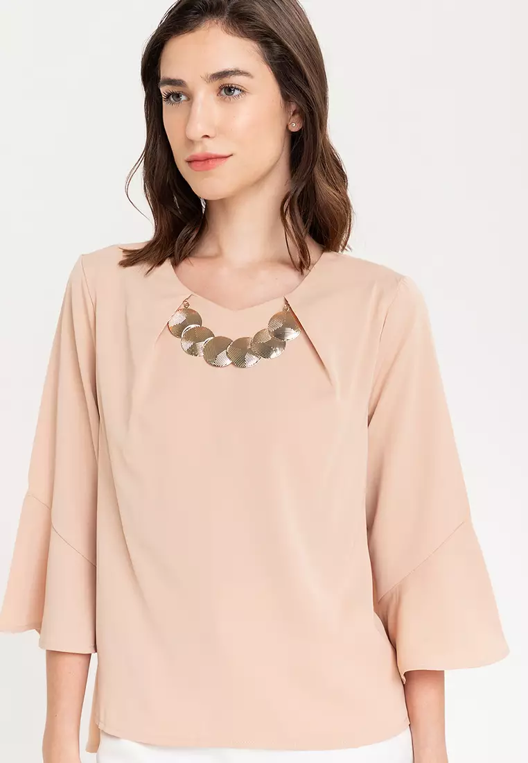 Candria Frilled Sleeves With Necklace Top