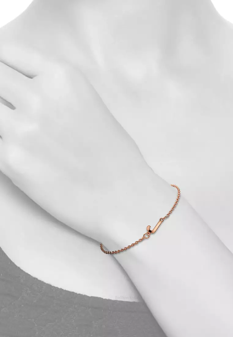 Bold Alphabet Letter Initial Charm Bracelet in Rose Gold Tone - J