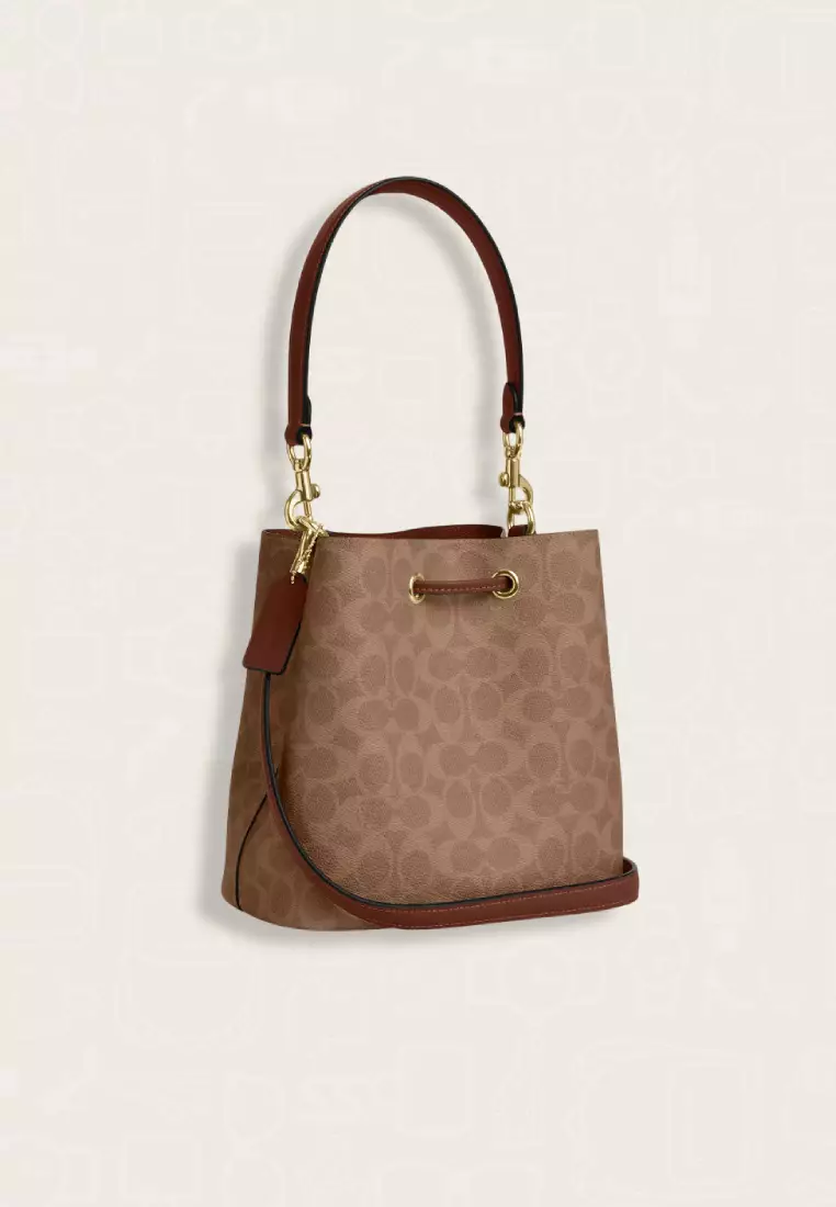Coach Rowan Bucket Bag In Signature Canvas Tan Brown