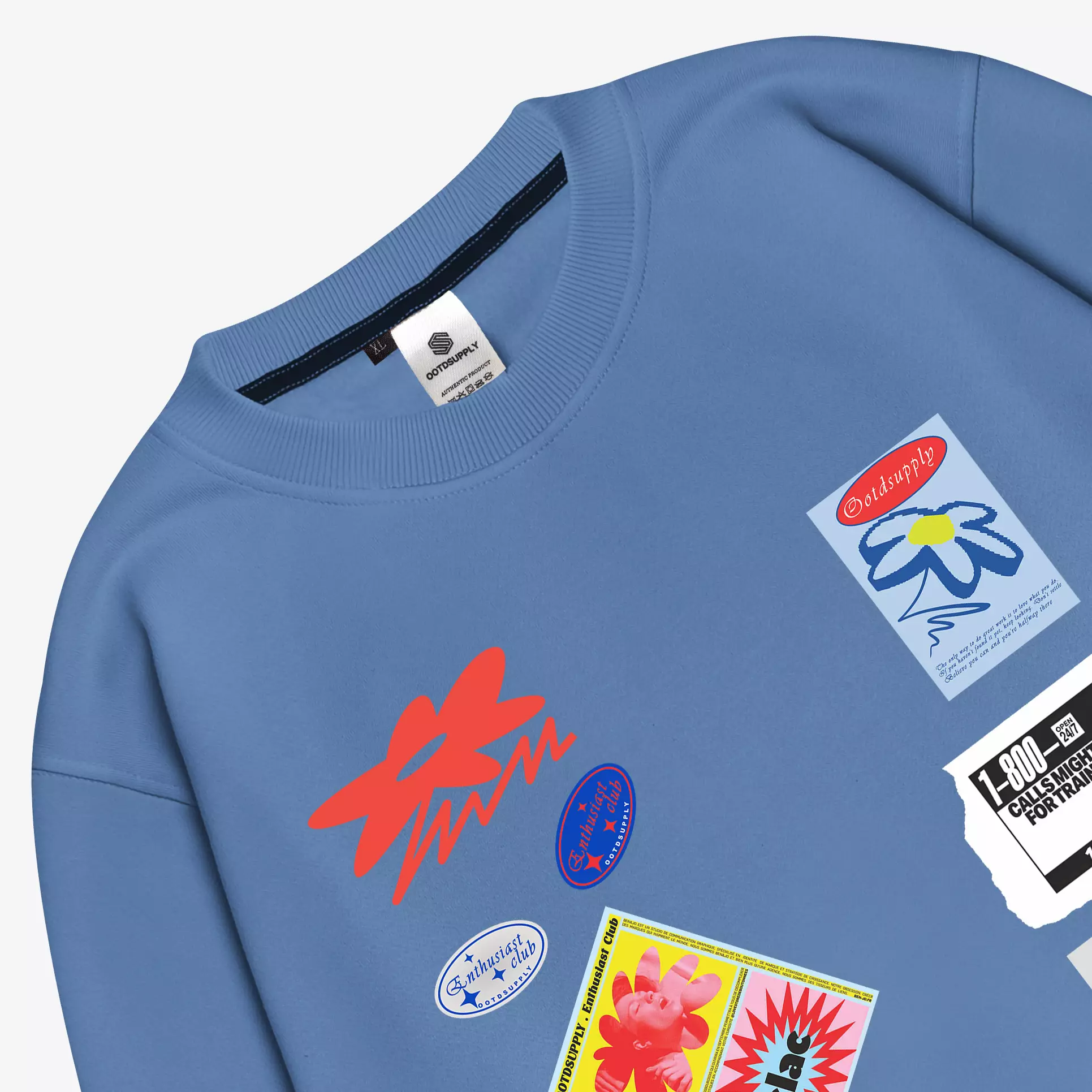 OOTDSUPPLY Crewneck Discord Black & Steel Blue | Sweater Pria & Wanita CN106