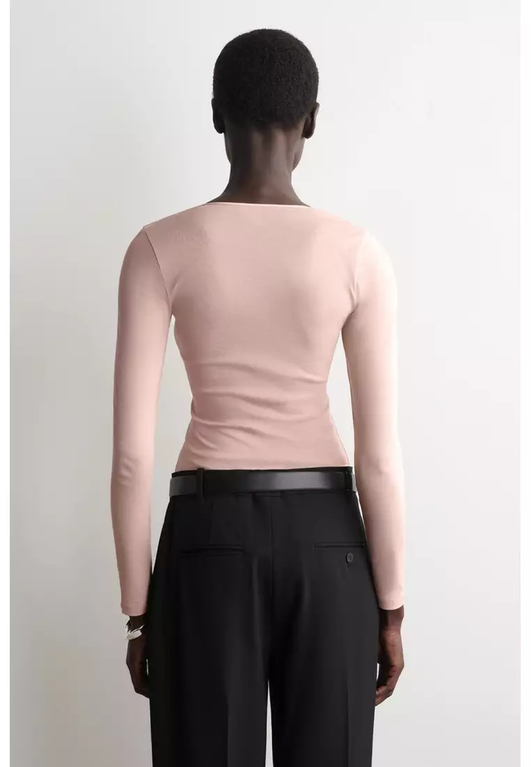 SATIN-TRIMMED COTTON-JERSEY LONG-SLEEVED TOP