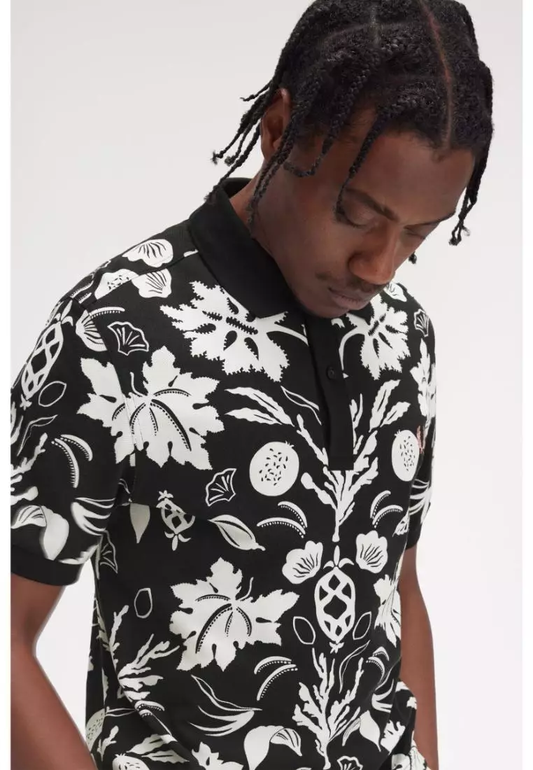 Fred Perry M9911 Botanical Print Polo Shirt (Black)