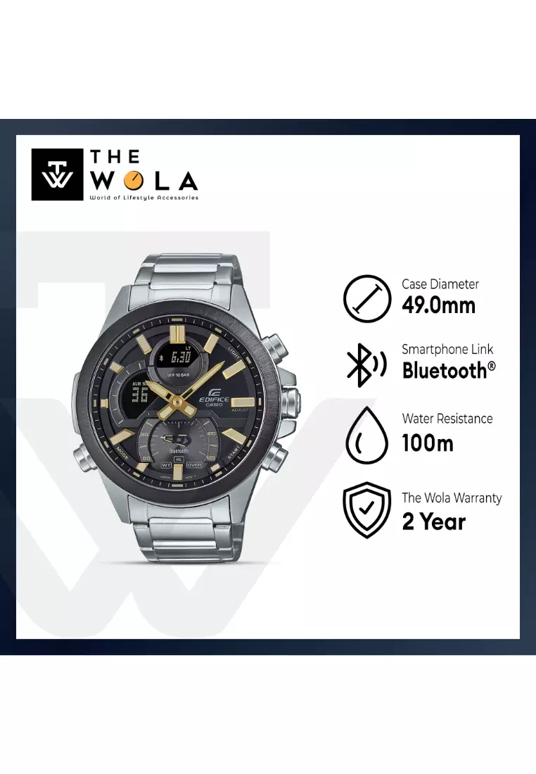 Edifice ECB-30DB-1A9 Men Chronograph Watch w. Bluetooth Silver Stainless Steel Strap