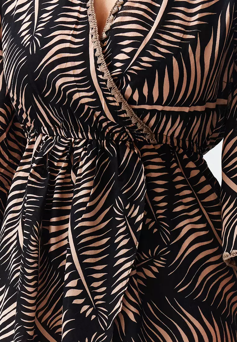 Ethnic Patterned Midi Flounce Beach Dress