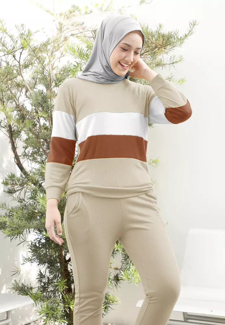Training Set Olahraga Wanita Aestra Knit Palet Color -  Biscuit Choco