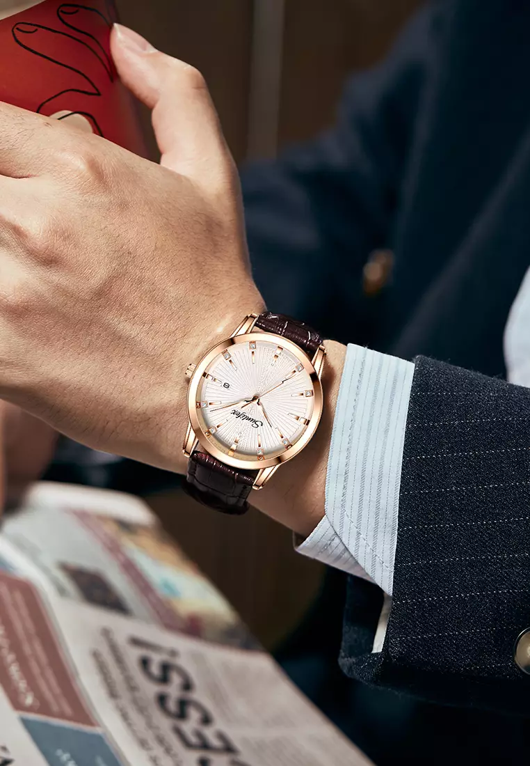 Jam Tangan Pria Original Kuarsa Bisnis Mode Anti Air Tali Kulit Jam Tangan Cowok 7006 brown white