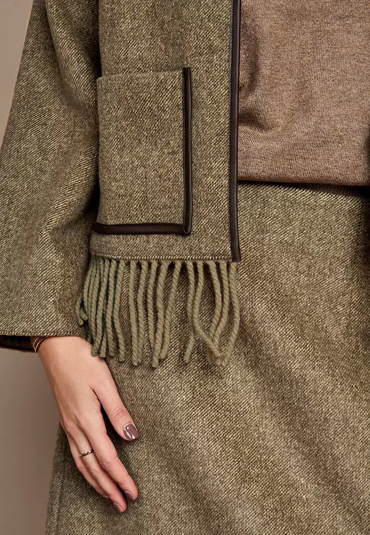 Buy GWD GWD Meredith Wool Blend Tassel Jacket – Olive Herringbone 2026 ...