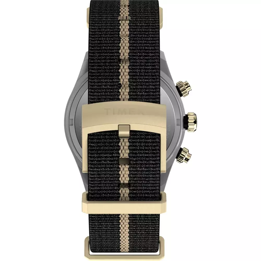 Jam Tangan Pria Timex The Waterbury Heritage Chronograph Black Dial Black Fabric Strap TW2Y35400V5 Original