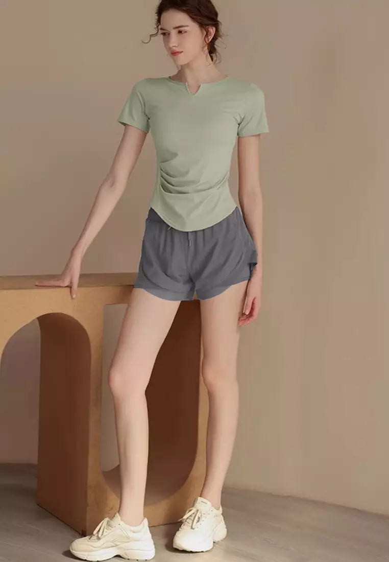 Aeries Top Sport Shirt – Breathable & Stretchable Workout Tee Women V-Neck Short Sleeve Workout Gym Fitness