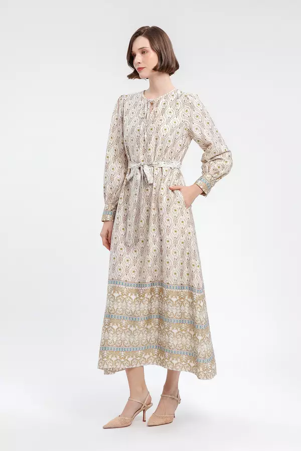 MINIMAL - Thalina - Gamis Motif Geometris - Beige Colour Beige